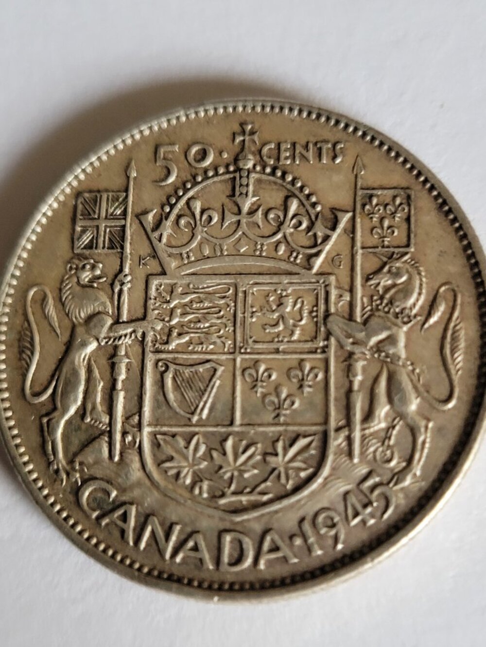 Vintage 1945 Canadian 50 Cent Silver Coin